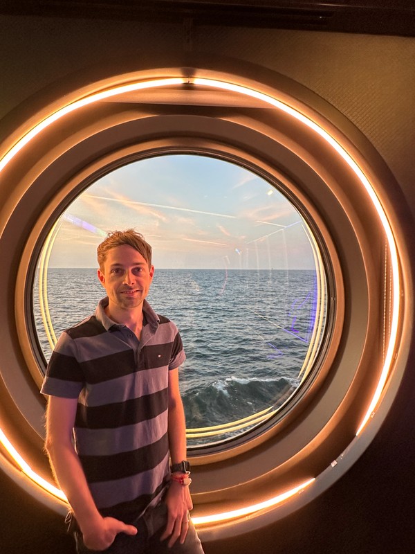 Daniel onboard on Virgin Voyages