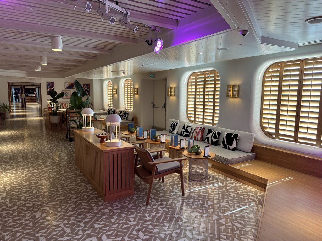Virgin Voyages Dock House indoor lounge seating with relaxed design