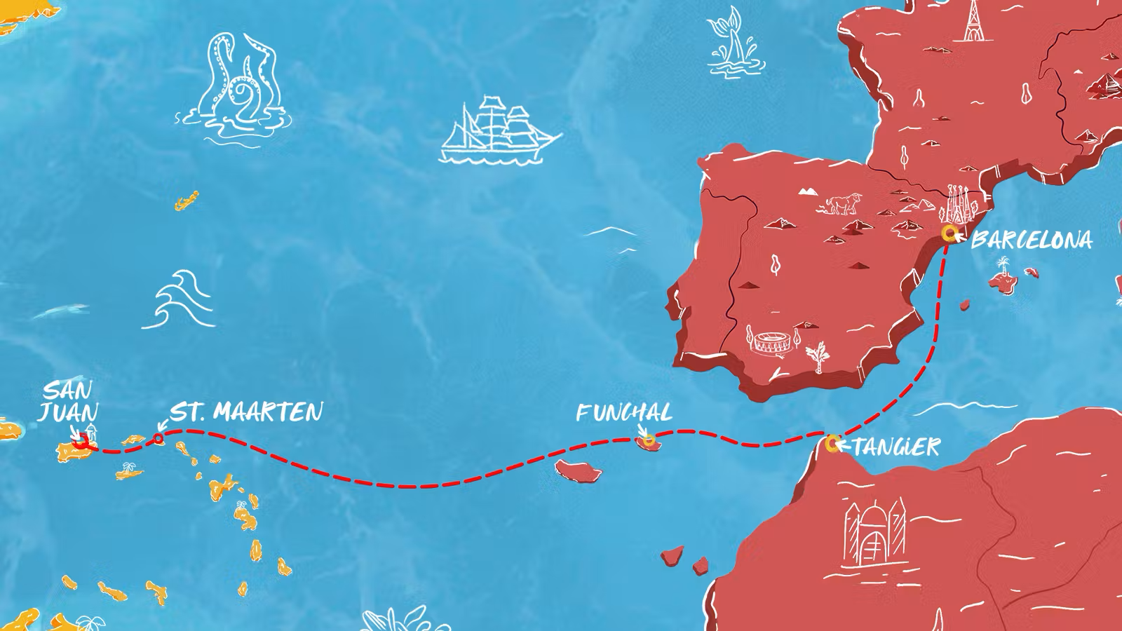 Virgin Voyages San Juan to Barcelona Transatlantic cruise route map