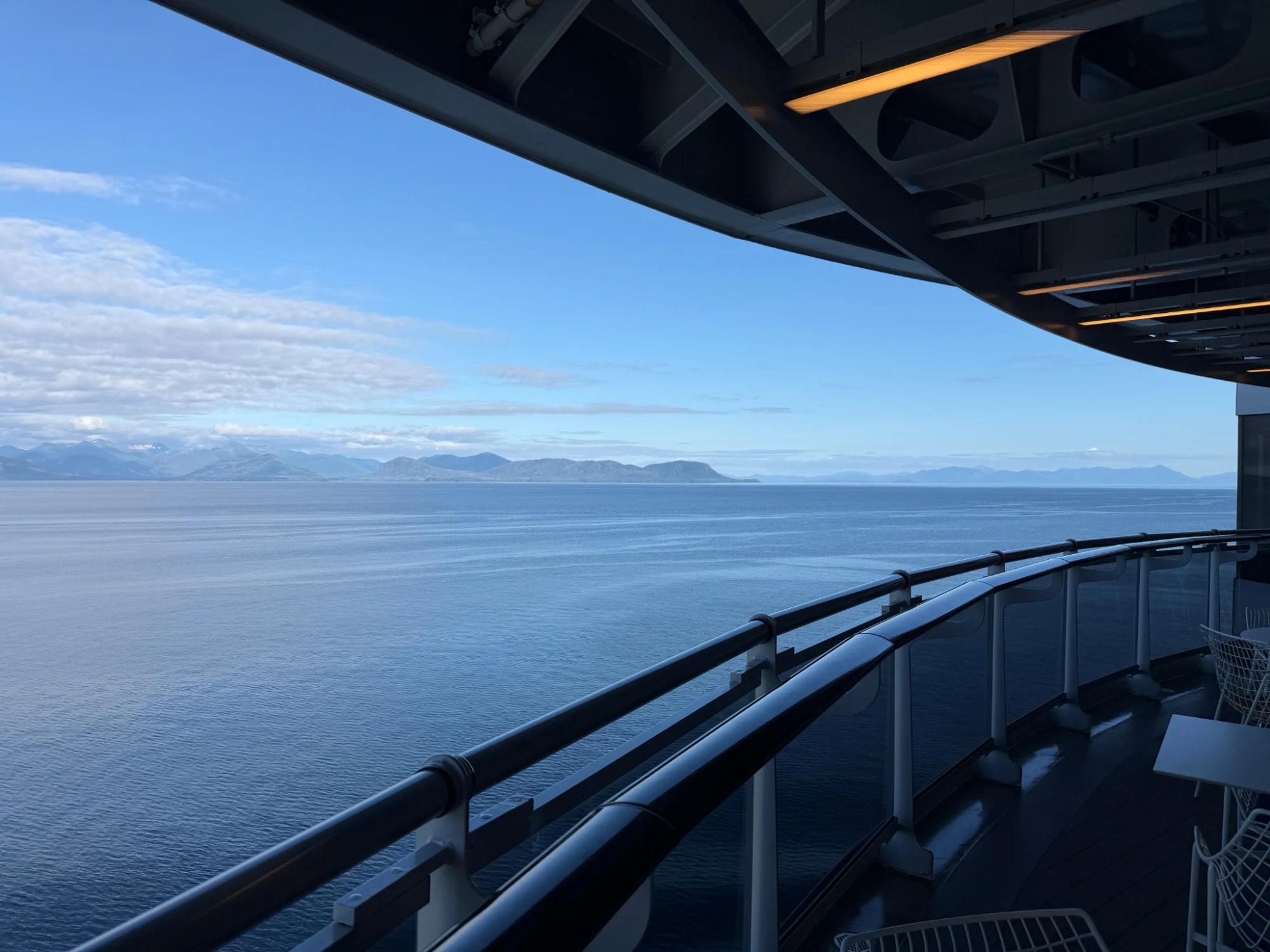 Scenic balcony view from a Virgin Voyages Sea Terrace near Prince Rupert